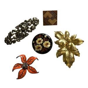 Vintage Assorted Mixed Media Pin / Brooch 5 Piece Bundle